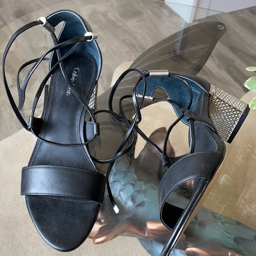Calvin Klein Black Leather Shoe with silver heels